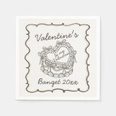 Beige Bow Retro Herz Coquette Cake Valentine Serviette (Vorderseite)