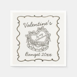 Beige Bow Retro Herz Coquette Cake Valentine Serviette