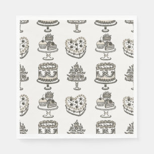 Beige Bow Retro Herz Coquette Cake Valentine Serviette