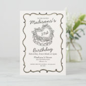 Beige Bow Retro Herz Coquette Kuchen 21. Geburtsta Einladung (Stehend Vorderseite)