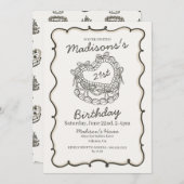 Beige Bow Retro Herz Coquette Kuchen 21. Geburtsta Einladung (Vorne/Hinten)