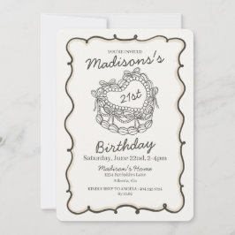 Beige Bow Retro Herz Coquette Kuchen 21. Geburtsta Einladung