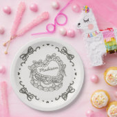 Beige Bow Retro Herz Coquette Personalisiert Pappteller (Party)