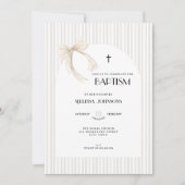 Beige Bow Striped Boys Girls - Baptism Invitation Einladung (Vorderseite)