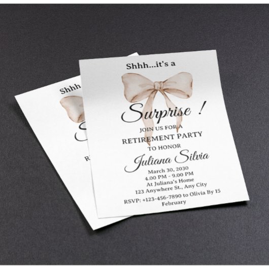 Beige Bow Surprise Retirement Party Flyer