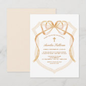 Beige Bow Wappen Taufe Einladung (Vorne/Hinten)
