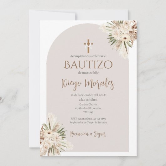 Beige Boy Taufe Einladung (Vorderseite)