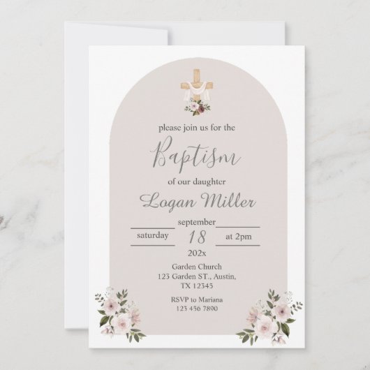 Beige Boy Taufe Einladung (Vorderseite)