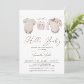 Beige Boys Baby Clothes Kinderdusche Einladung (Stehend Vorderseite)