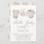 Beige Boys Baby Clothes Kinderdusche Einladung (Vorne/Hinten)