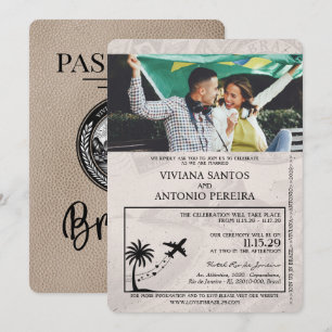 Beige Brasilien Reisepass Hochzeitseinladung Einladung