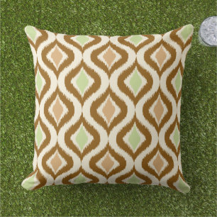 Beige Braun Grüne Retro-Chic-Ikat-Tropfen-Muster Kissen