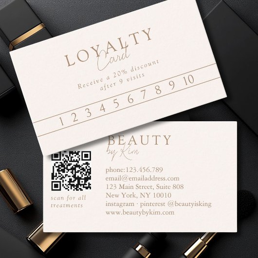 Beige & Braun Minimal Eleganter Salon QR-Code Visitenkarte
