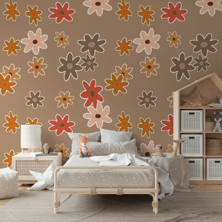 Beige Braun Rotes Pfirsich Rosa Blumen Art Muster Tapete