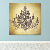 Beige Braun Vintage Kronleuchter Leinwand Drucken (Insitu (Holzboden))