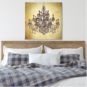 Beige Braun Vintage Kronleuchter Leinwand Drucken (Insitu (Schlafzimmer))