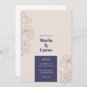 Beige braune, blumengeschmückte typische Hochzeit Einladung (Vorne/Hinten)