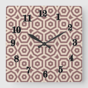 beige-braune geometrische Muster Deko Quadratische Wanduhr