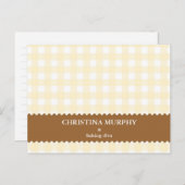 Beige braune Gingham-Gingham-individuelle Name-Rez Postkarte (Vorne/Hinten)