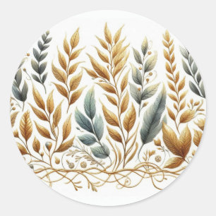 Beige braune graue Blätter Natur Aquarell Reben Runder Aufkleber