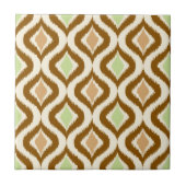 Beige braune grüne Retro-Chic Ikat Droptern Muster Fliese (Vorderseite)