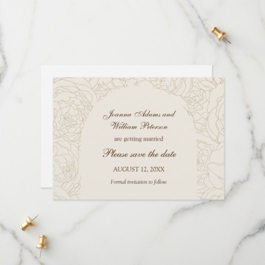 Beige braune Hochzeit Save the Date (Vorderseite/Rückseite Beispiel)
