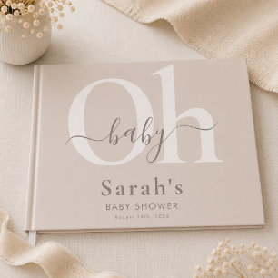 Beige Braune Neutrale Oh Baby Shower Modern Gästebuch