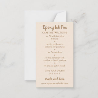 Beige braune Pflegehinweise für Epoxy-Stift Mitteilungskarte