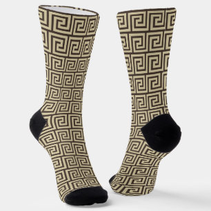 Beige-braunes griechisches Muster Crew Socken