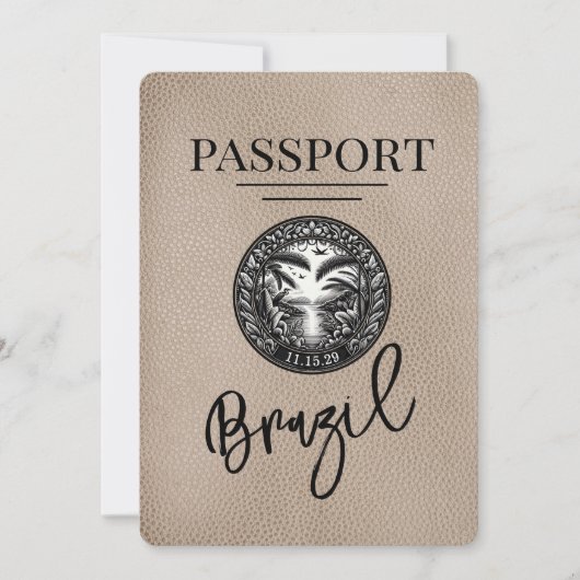 Beige Brazil Passport Save the Date (Vorderseite)