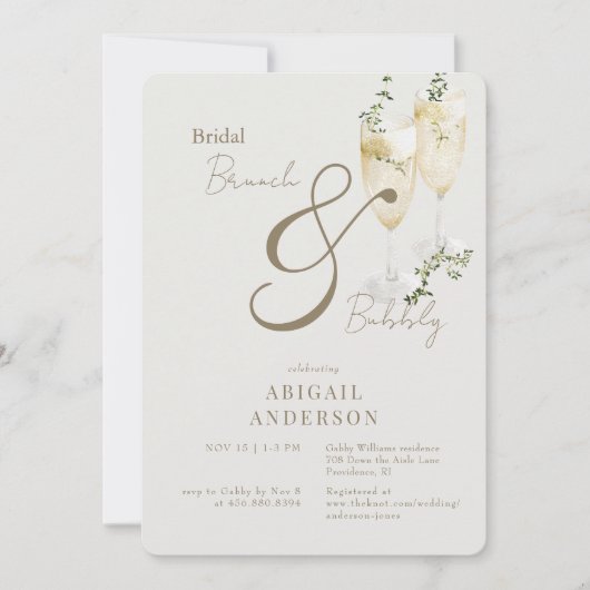 Beige Bridal Brunch & Bubbly Dusche Einladung (Vorderseite)