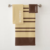  Beige &Brown Abstract Pattern Custom Name Badhandtuch Set (Insitu)