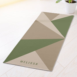 Beige Brown And Green Triangle Color Blocks & Name Yogamatte