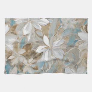 Beige Brown Aquamarin Blue Floral Geschirrtuch
