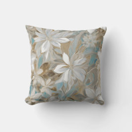 Beige Brown Aquamarin Blue Floral Kissen