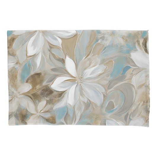 Beige Brown Aquamarin Blue Floral Kissenbezug (Vorderseite)