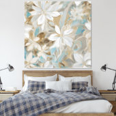 Beige Brown Aquamarin Blue Floral Leinwanddruck (Insitu (Schlafzimmer))