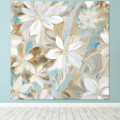 Beige Brown Aquamarin Blue Floral Leinwanddruck (Insitu (Holzboden))