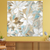 Beige Brown Aquamarin Blue Floral Leinwanddruck (Insitu (Wohnzimmer))