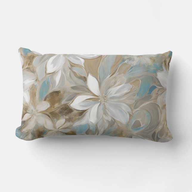 Beige Brown Aquamarin Blue Floral Lendenkissen (Vorderseite)