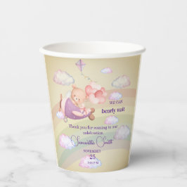 Beige Brown Baby Shower Flying Bear Design Rainbow Pappbecher