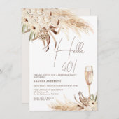 Beige Brown Boho Blumenglas Hallo 40 Geburtstag Einladung (Vorne/Hinten)