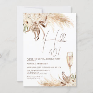 Beige Brown Boho Blumenglas Hallo 40 Geburtstag Einladung