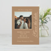 Beige Brown Boho Save the Date Einladung (Stehend Vorderseite)
