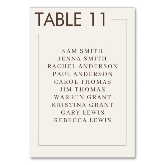 Beige Brown Border Simple Wedding Tischnummer (Vorderseite)
