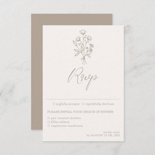 Beige Brown Botanische Kalligraphie RSVP Karte (Vorne/Hinten)