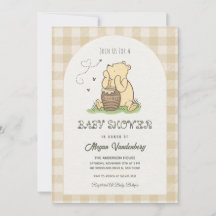 Beige Brown Checked Teddy Bear Baby Shower