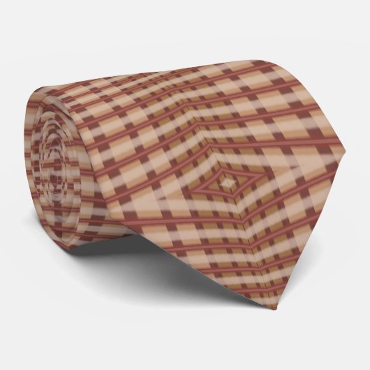 Beige Brown Crimson Plaid Crisscross Pattern Krawatte (Gerollt)