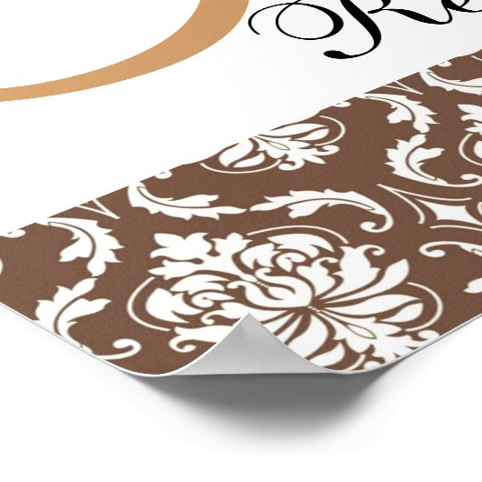 Beige Brown Damask Monogram Wedeption Poster (Ecke)