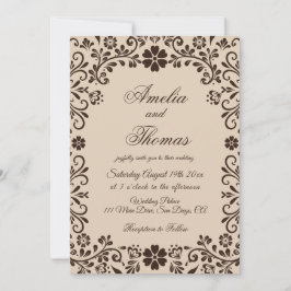 Beige Brown Elegant Garden Wedding  Invitation Einladung
